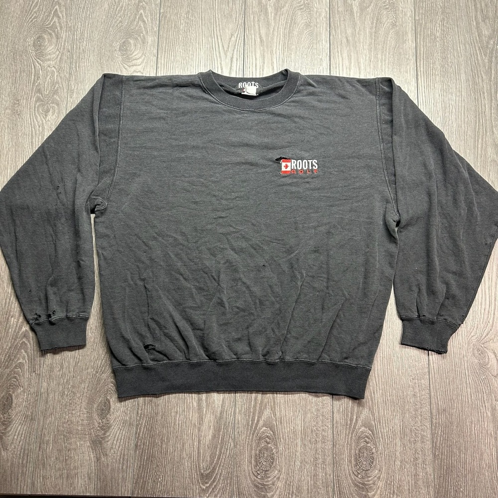 Vintage Roots Golf Sweatshirt Mens XL Faded Black Distressed Crewneck Canada